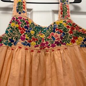 Vintage Embroidered Floral Peach Dress